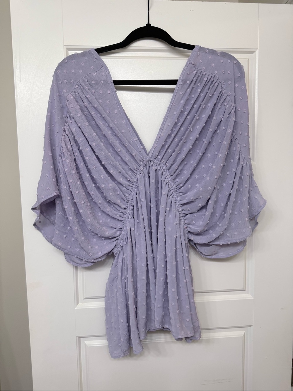 BUCKETLIST Lilac V-Neck Ruched Flutter Sleeve Tunic